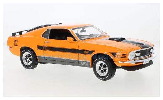 rechtop Uitlijnen soort Modelauto 1:18 | Maisto 31453ORANGE | Ford Mustang Mach 1 Orange and Black  1970