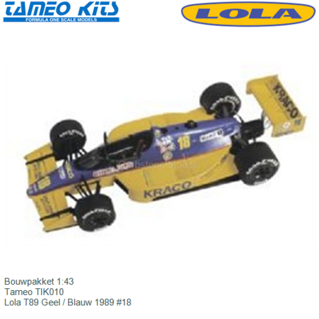 Bouwpakket 1:43 | Tameo TIK010 | Lola T89 Geel / Blauw 1989 #18