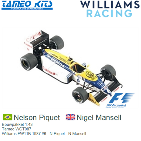 Bouwpakket 1:43 | Tameo WCT087 | Williams FW11B 1987 #6 - N.Piquet - N.Mansell