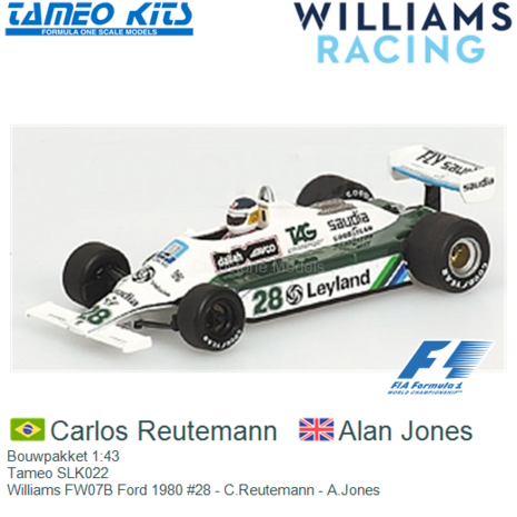 Bouwpakket 1:43 | Tameo SLK022 | Williams FW07B Ford 1980 #28 - C.Reutemann - A.Jones