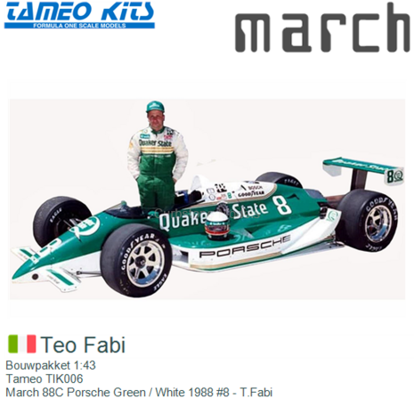 Bouwpakket 1:43 | Tameo TIK006 | March 88C Porsche Green / White 1988 #8 - T.Fabi