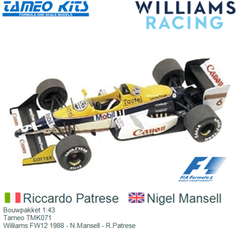 Bouwpakket 1:43 | Tameo TMK071 | Williams FW12 1988 - N.Mansell - R.Patrese