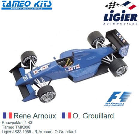 Bouwpakket 1:43 | Tameo TMK098 | Ligier JS33 1989 - R.Arnoux - O.Grouillard