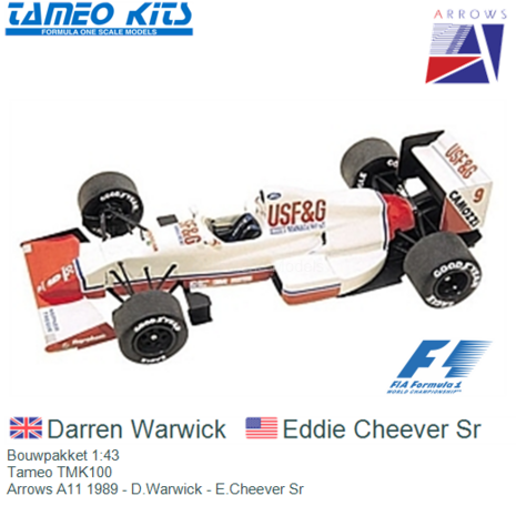 Bouwpakket 1:43 | Tameo TMK100 | Arrows A11 1989 - D.Warwick - E.Cheever Sr