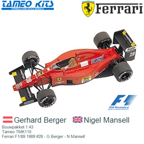 Bouwpakket 1:43 | Tameo TMK110 | Ferrari F1/89 1989 #28 - G.Berger - N.Mansell