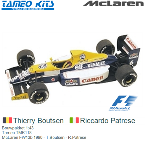 Bouwpakket 1:43 | Tameo TMK118 | McLaren FW13b 1990 - T.Boutsen - R.Patrese