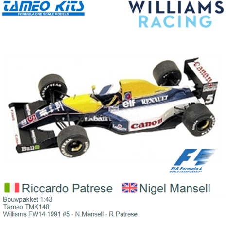 Bouwpakket 1:43 | Tameo TMK148 | Williams FW14 1991 #5 - N.Mansell - R.Patrese