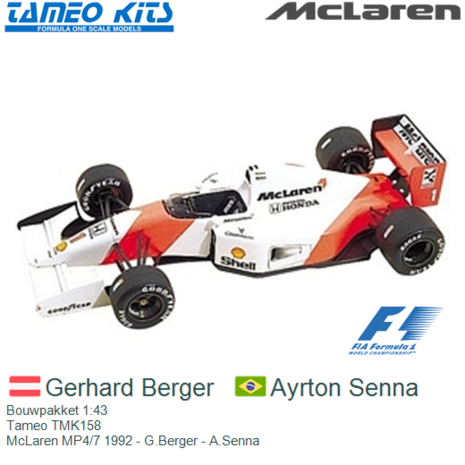 Bouwpakket 1:43 | Tameo TMK158 | McLaren MP4/7 1992 - G.Berger - A.Senna