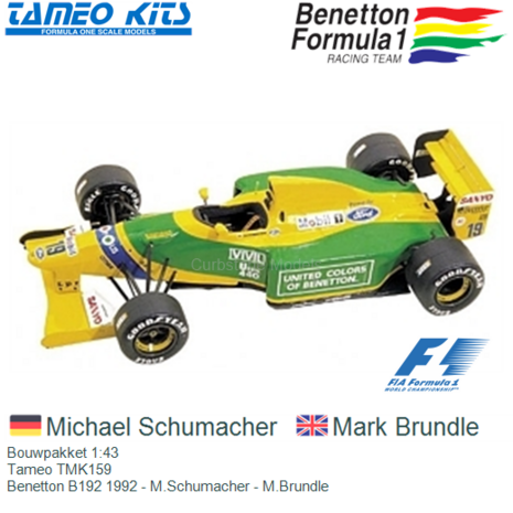 Bouwpakket 1:43 | Tameo TMK159 | Benetton B192 1992 - M.Schumacher - M.Brundle