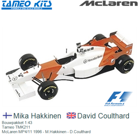 Bouwpakket 1:43 | Tameo TMK211 | McLaren MP4/11 1996 - M.Hakkinen - D.Coulthard