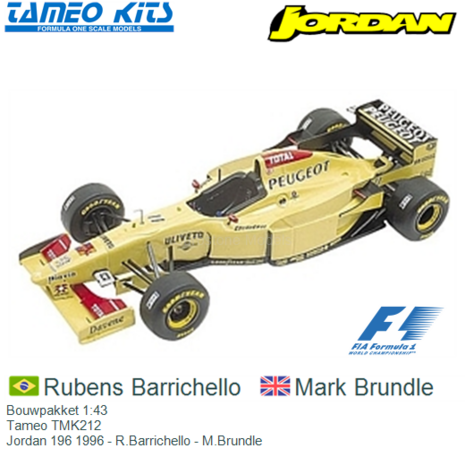 Bouwpakket 1:43 | Tameo TMK212 | Jordan 196 1996 - R.Barrichello - M.Brundle