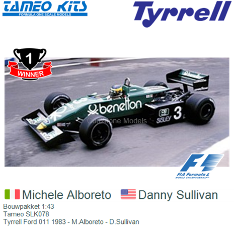 Bouwpakket 1:43 | Tameo SLK078 | Tyrrell Ford 011 1983 - M.Alboreto - D.Sullivan