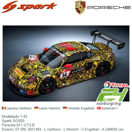Modelauto 1:43 | Spark SG920 | Porsche 911 GT3 R | Dinamic GT SRL 