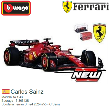 Modelauto 1:43 | Bburago 18-36843S | Scuderia Ferrari SF-24 2024 #55 - C.Sainz