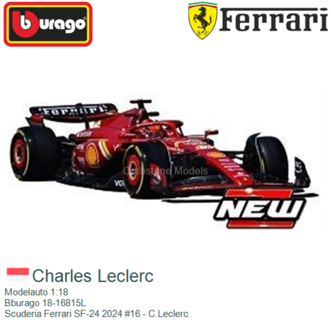 Modelauto 1:18 | Bburago 18-16815L | Scuderia Ferrari SF-24 2024 #16 - C.Leclerc