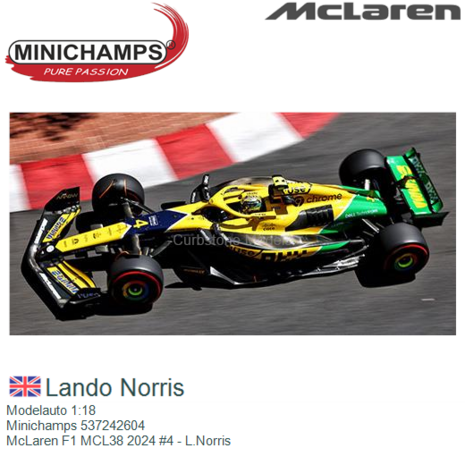 Modelauto 1:18 | Minichamps 537242604 | McLaren F1 MCL38 2024 #4 - L.Norris