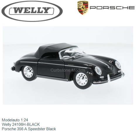 Modelauto 1:24 | Welly 24106H-BLACK | Porsche 356 A Speedster Black