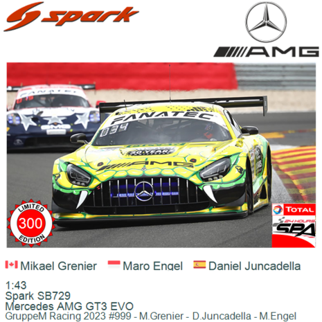 1:43 | Spark SB729 | Mercedes AMG GT3 EVO | GruppeM Racing 2023 #999 - M.Grenier - D.Juncadella - M.Engel