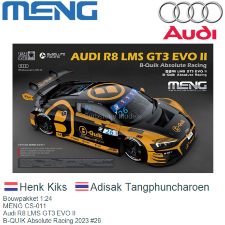 Bouwpakket 1:24 | MENG CS-011 | Audi R8 LMS GT3 EVO II | B-QUIK Absolute Racing 2023 #26