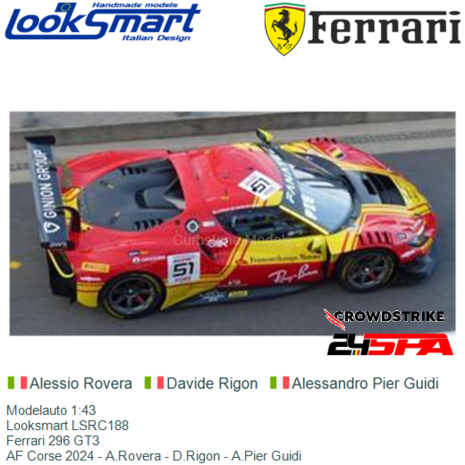 Modelauto 1:43 | Looksmart LSRC188 | Ferrari 296 GT3 | AF Corse 2024 - A.Rovera - D.Rigon - A.Pier Guidi