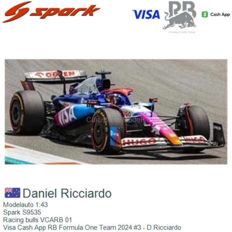 Modelauto 1:43 | Spark S9535 | Racing bulls VCARB 01 | Visa Cash App RB Formula One Team 2024 #3 - D.Ricciardo