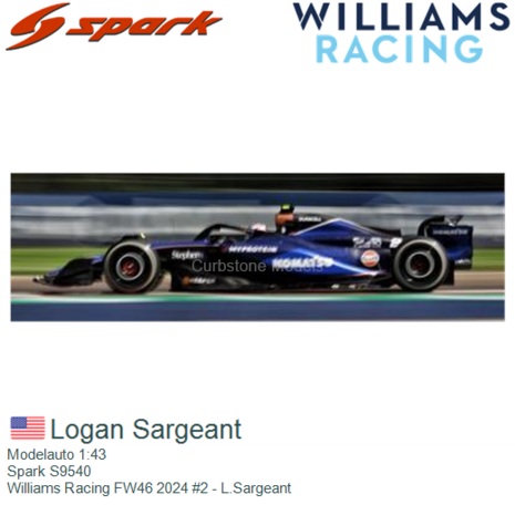 Modelauto 1:43 | Spark S9540 | Williams Racing FW46 2024 #2 - L.Sargeant