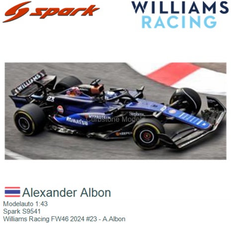 Modelauto 1:43 | Spark S9541 | Williams Racing FW46 2024 #23 - A.Albon