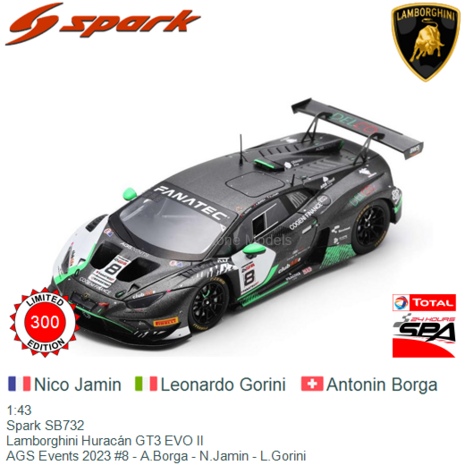 1:43 | Spark SB732 | Lamborghini Huracán GT3 EVO II | AGS Events 2023 #8 - A.Borga - N.Jamin - L.Gorini