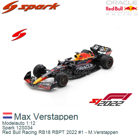 Modelauto 1:12 | Spark 12S034 | Red Bull Racing RB18 RBPT 2022 #1 - M.Verstappen