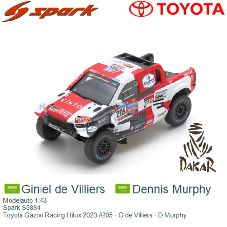 Modelauto 1:43 | Spark S5884 | Toyota Gazoo Racing Hilux 2023 #205 - G.de Villiers - D.Murphy