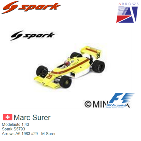 Modelauto 1:43 | Spark S5793 | Arrows A6 1983 #29 - M.Surer