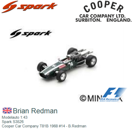 Modelauto 1:43 | Spark S3526 | Cooper Car Company T81B 1968 #14 - B.Redman