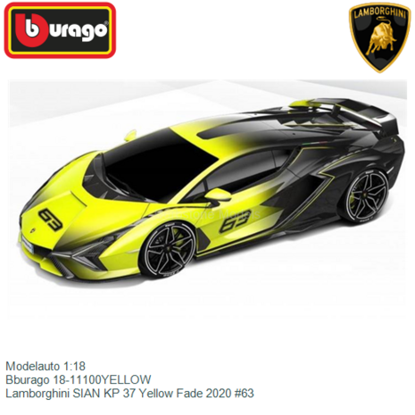 Modelauto 1:18 | Bburago 18-11100YELLOW | Lamborghini SIAN KP 37 Yellow Fade 2020 #63