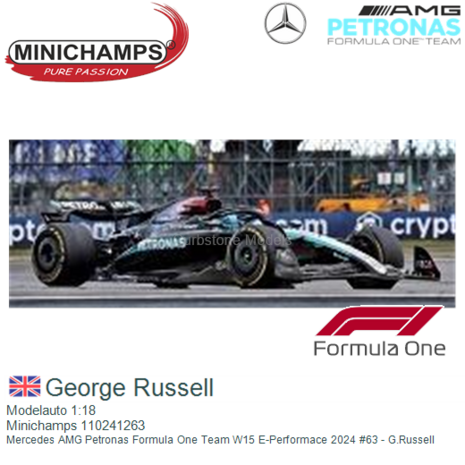 Modelauto 1:18 | Minichamps 110241263 | Mercedes AMG Petronas Formula One Team W15 E-Performace 2024 #63 - G.Russell