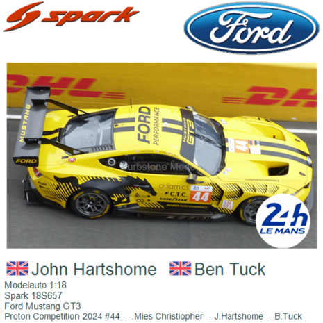 Modelauto 1:18 | Spark 18S657 | Ford Mustang GT3 | Proton Competition 2024 #44 - -.Mies Christiopher  - J.Hartshome  - B.Tuck 