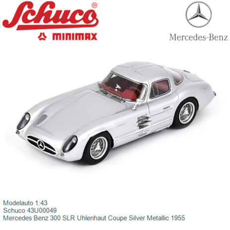 Modelauto 1:43 | Schuco 43U00049 | Mercedes Benz 300 SLR Uhlenhaut Coupe Silver Metallic 1955