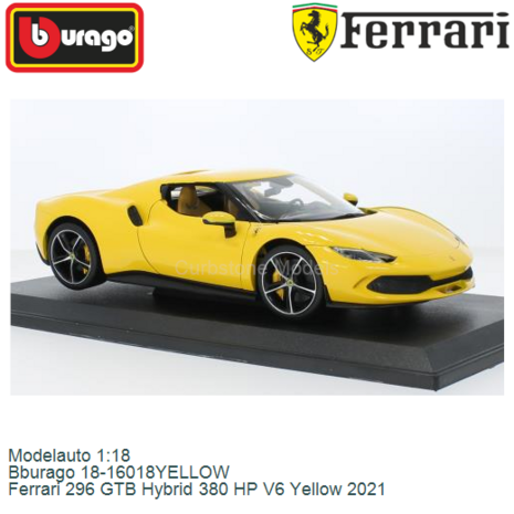 Modelauto 1:18 | Bburago 18-16018YELLOW | Ferrari 296 GTB Hybrid 380 HP V6 Yellow 2021