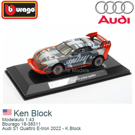 Modelauto 1:43 | Bburago 18-38311 | Audi S1 Quattro E-tron 2022 - K.Block