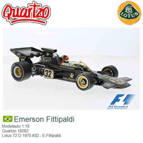 Modelauto 1:18 | Quartzo 18282 | Lotus 72 D 1970 #32 - E.Fittipaldi