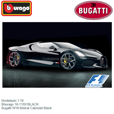 Modelauto 1:18 | Bburago 18-11051BLACK | Bugatti W16 Mistral Cabriolet Black