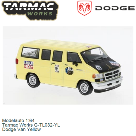 Modelauto 1:64 | Tarmac Works G-TL032-YL | Dodge Van Yellow