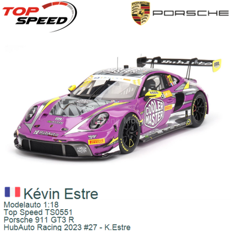 Modelauto 1:18 | Top Speed TS0551 | Porsche 911 GT3 R | HubAuto Racing 2023 #27 - K.Estre