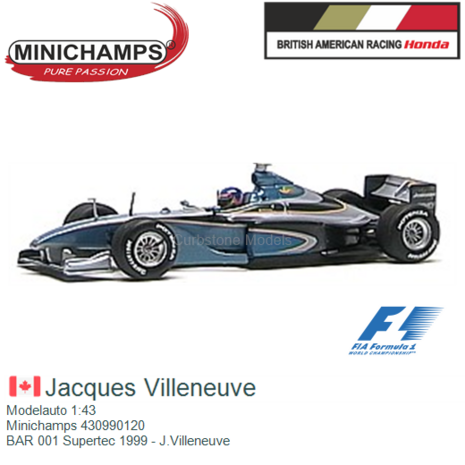 Modelauto 1:43 | Minichamps 430990120 | BAR 001 Supertec 1999 - J.Villeneuve