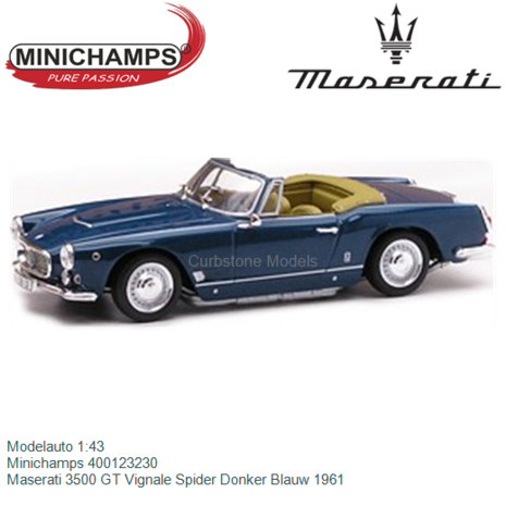 Modelauto 1:43 | Minichamps 400123230 | Maserati 3500 GT Vignale Spider Donker Blauw 1961