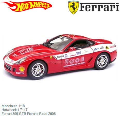 Modelauto 1:18 | Hotwheels L7117 | Ferrari 599 GTB Fiorano Rood 2006