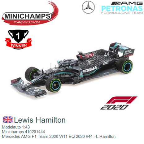 Modelauto 1:43 | Minichamps 410201444 | Mercedes AMG F1 Team 2020 W11 EQ 2020 #44 - L.Hamilton