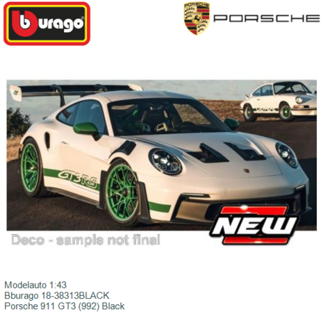 Modelauto 1:43 | Bburago 18-38313BLACK | Porsche 911 GT3 (992) Black