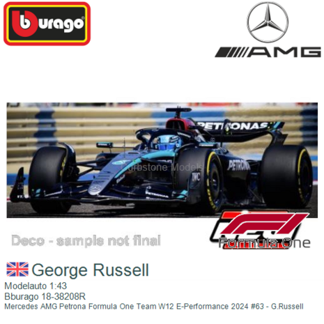 Modelauto 1:43 | Bburago 18-38208R | Mercedes AMG Petrona Formula One Team W12 E-Performance 2024 #63 - G.Russell