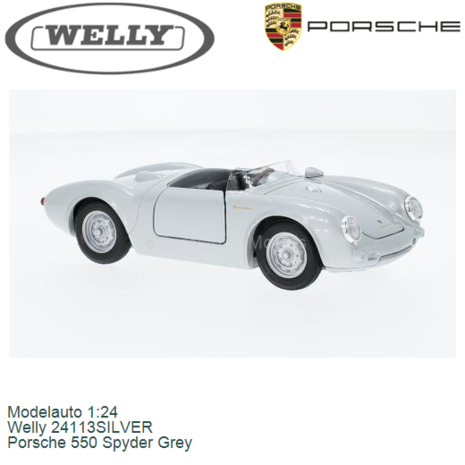 Modelauto 1:24 | Welly 24113SILVER | Porsche 550 Spyder Grey