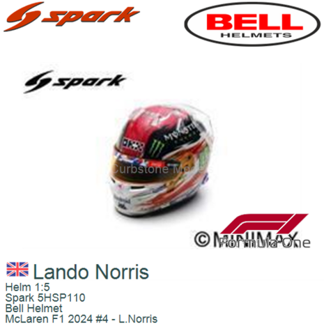 Helm 1:5 | Spark 5HSP110 | Bell Helmet | McLaren F1 2024 #4 - L.Norris